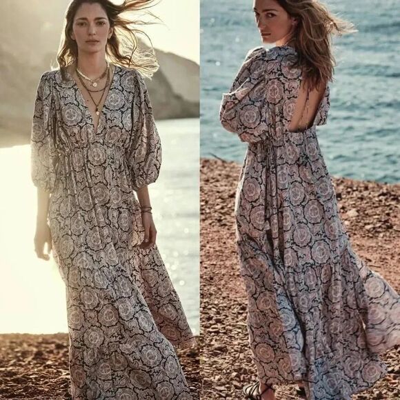 Mango X Chufy Collab Voluminous Maxi Long Floral Printed Dress M New - Picture 1 of 12